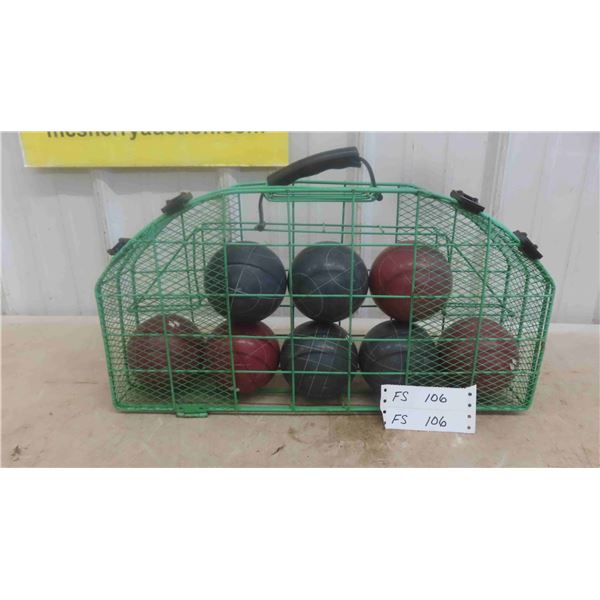 Set of Lawn Bowling Balls (4 Black, 4 Red) with Case 