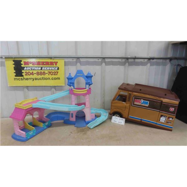 Little People Castle , Big Jim Sports Camper (Needs Back Wheels)