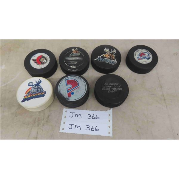 7 Hockey Pucks : Manitoba Moose, Senators, Melrose Predators 
