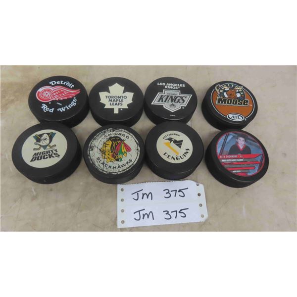 8 Hockey Pucks: Detroit, LA, Chicago, Toronto, Manitoba Moose & Others 