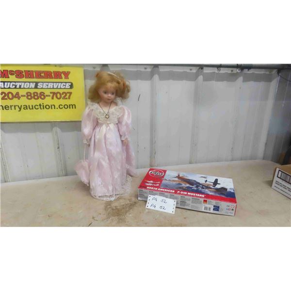 Vintage 18'' Porcelain and Cloth Doll with Stand, North 