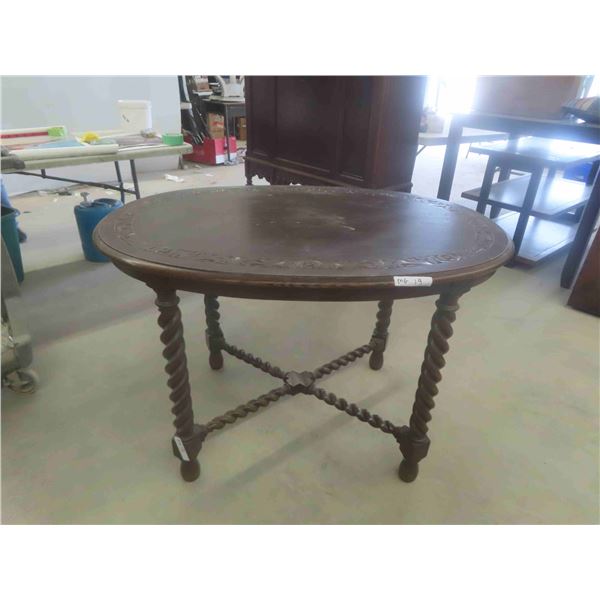 1/4 Cut Oak Table with Carved Details and Jacob Bean Twist Legs 30'' x 32'' 