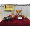Image 1 : Carnival Glass Dishes: Center Piece, Vase, Bowls, Cups & Iris 
