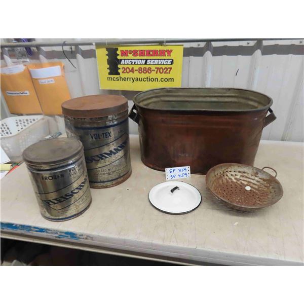 Copper Boiler , 2 Fleischman Cans 10lbs & 30lbs , Plus