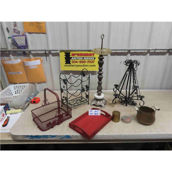 Wrought Iron Hanging Candle Fixture, Ashtray Stand, Wire Basket, Wine 