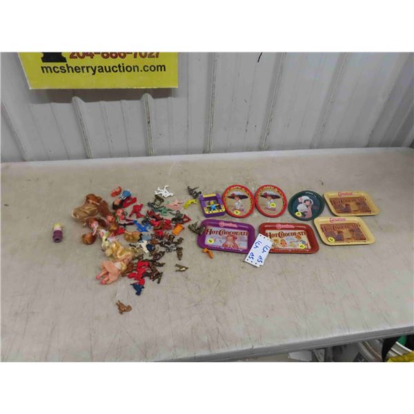 Coke and Carnation Reproduction Tip Trays, Dolls Including Midieval, 