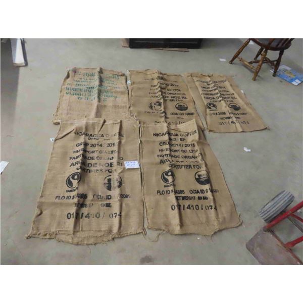 5 Labeled Gunney Sacks 