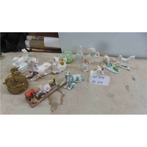 Knick Knacks: Ceramic Unicorns, Musical Snowglobe , Horse , Plus