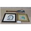 Image 1 : 2 Framed Pictures (Larger is 16'' x 13'') , Wolf Painted on Wood Paddle