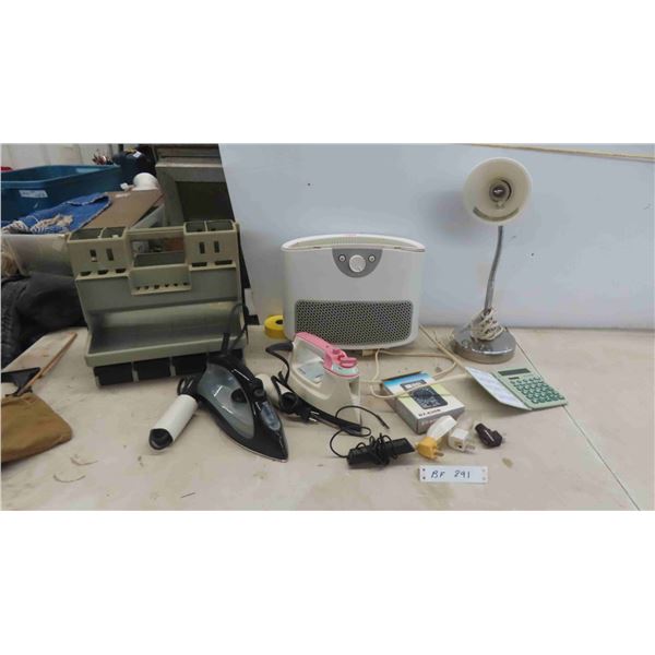 Tool Caddy , Desk Lamp , 2 Irons , Multimeter & More 