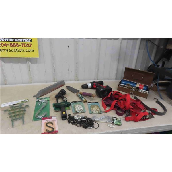 Jobmate 18V Drill No Charger , Tie Down Ratchet Strap , Torch Kit , S-Hooks , 