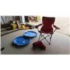 Image 1 : 2 Plastic Snow Flying Saucers, Portable Lawn Chair with Carry Bag