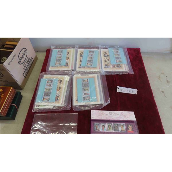 5 Sealed Packages of Lady Diana Stamps with Certificate of Authenticity, Plus