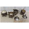 Image 7 : Silver Plated (3) Tea Pots, (2) Cream/Sugar Sets, Cutlery Trays, Candlestick & Vase