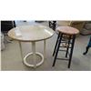 Image 1 : Round Metal Stand with Glass Top 24'' W x 22 1/2'' H  and Stool 23 1/2'' T