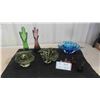 Image 1 : 2 Thick Chalet Glass Ashtrays, 1 Blue Chalet Leaf Candy Dish, 3 Glass Birds