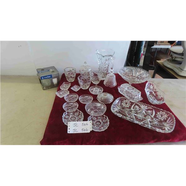 Anchor Hocking Vase, Ashtrays, 2 Candy Dishes, Creamer, Glasses & Other 