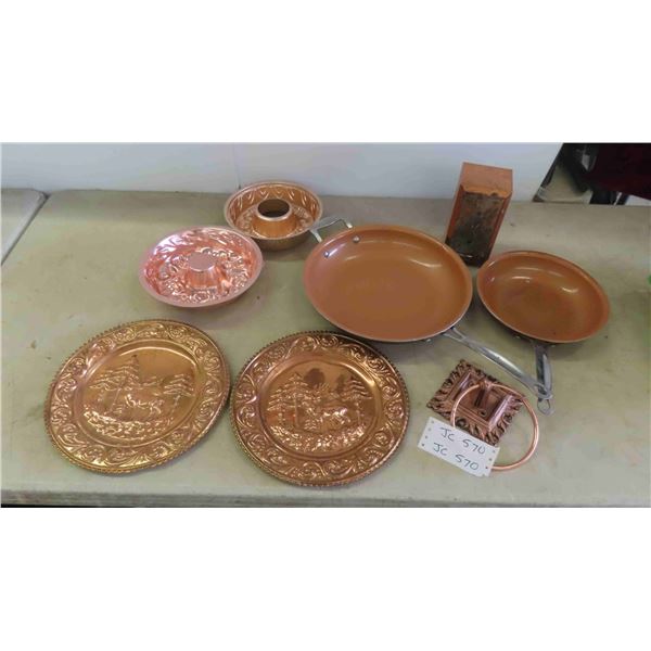 2 Gothic Frying Pans, Various Copper Items