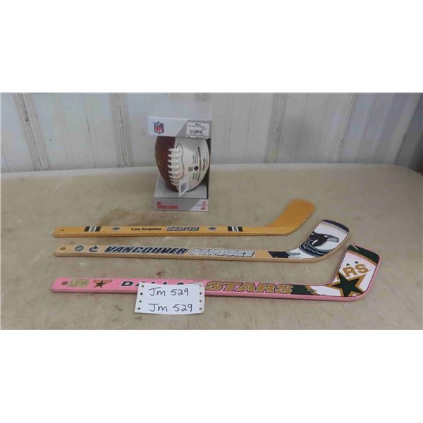3 Mini Hockey Sticks , New Mini NFL Football