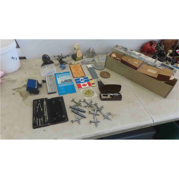 Micrometer, Slide Rule , Pencil Sharpener, Vintage Ship Model 