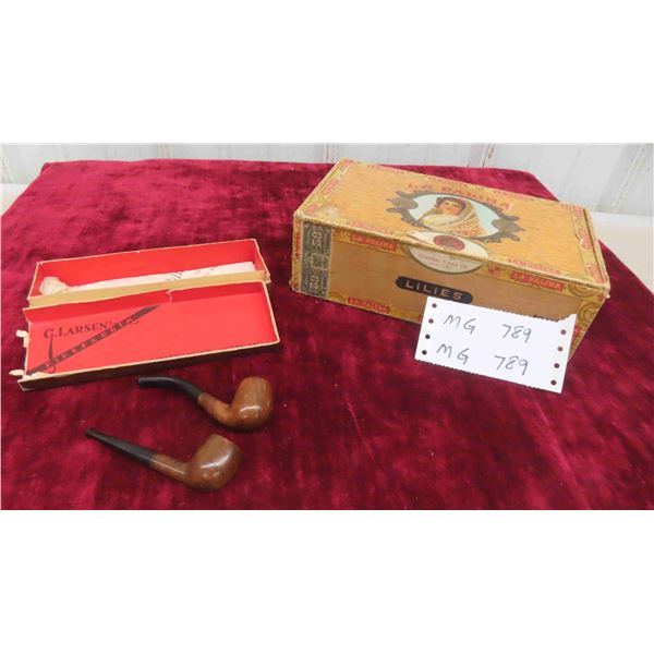 Vintage La Palina Cigar Box , 2 Lillehammer Pipes 