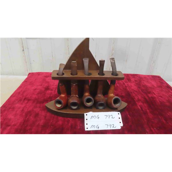 5 Pipes with Wood Stand 