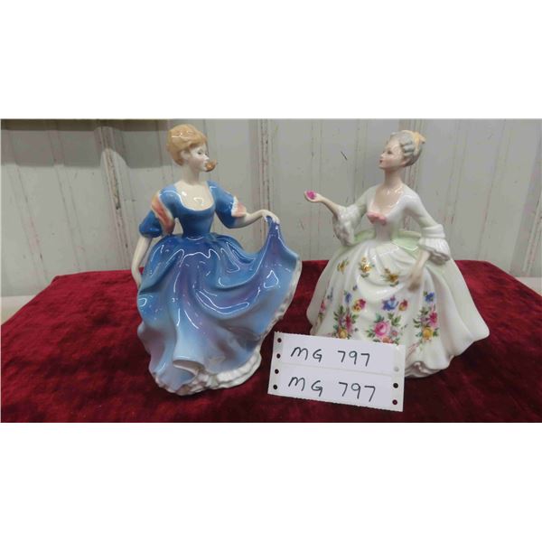 2 Royal Doulton Figures: 1990 Elizabeth 8 3/4'' Tall , 1985 Diana 8 1/4'' Tall 