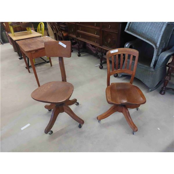 2 Oak Swivel Office Chairs 