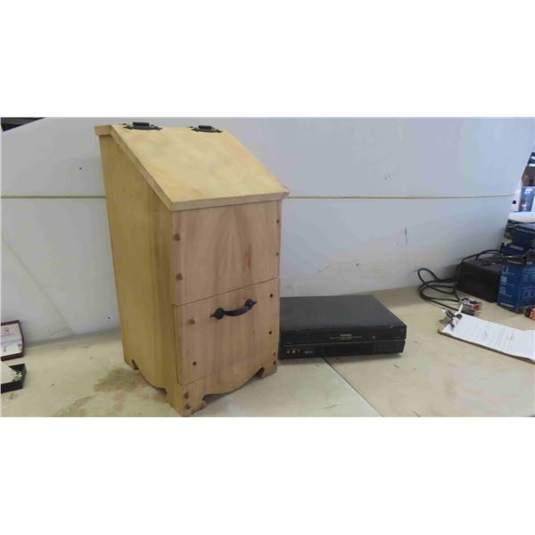 Toshiba VCR , Wood Bin with Lift Up Lid 10 3/4'' x 12'' x 23'' 