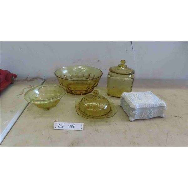 Amber Coloured Glass, Depression Glass (Damage 