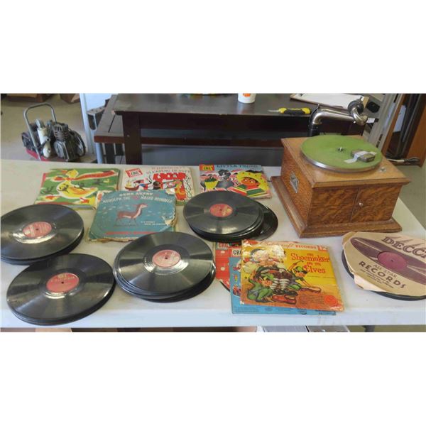 Vintage Gramophone with Assortment of 78 RPM Records