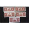Image 3 : (6) 1937 Canadian Bills : (5) $2 Bills , (1) $20 Bill 