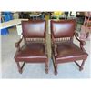 Image 1 : 2 Gorgeous Peg and Ball Lion Head Leather 1/4 Cut Oak Arm Chairs 