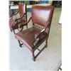 Image 2 : 2 Gorgeous Peg and Ball Lion Head Leather 1/4 Cut Oak Arm Chairs 