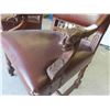 Image 3 : 2 Gorgeous Peg and Ball Lion Head Leather 1/4 Cut Oak Arm Chairs 
