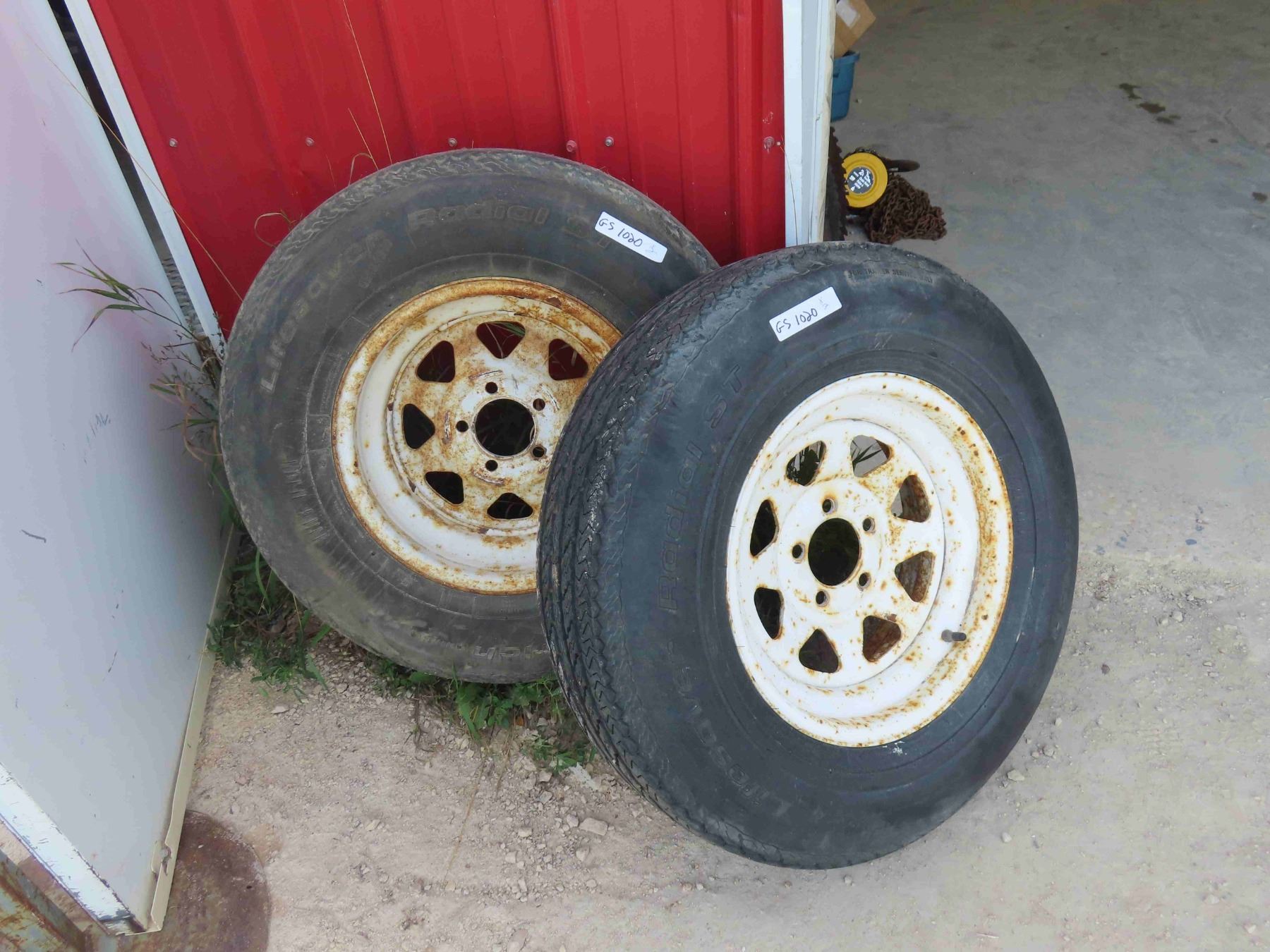 2 Trailer Tires ST225/75 R15 & 5 Hole Rims