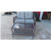 Image 1 : Patio Set : Coffee Table with Glass Top , Love Seat with Cushions 