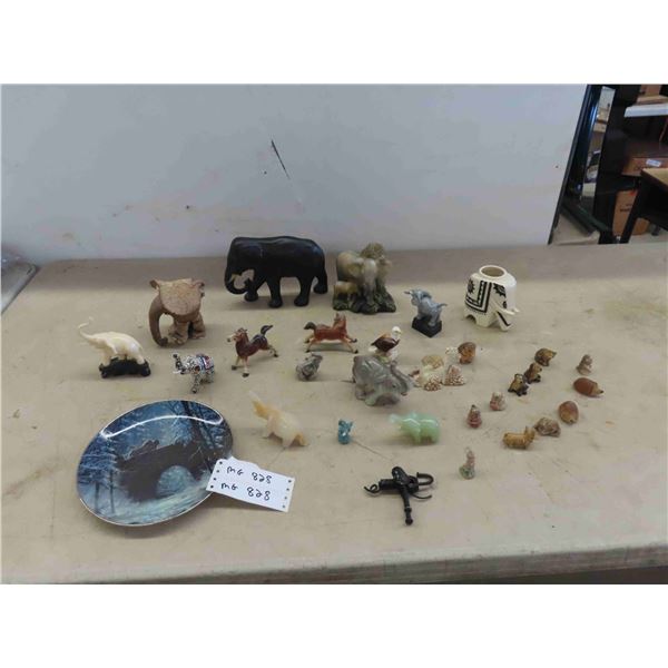 Various Elephant Ornaments , Collector Plate , Wade Tea Figurines 