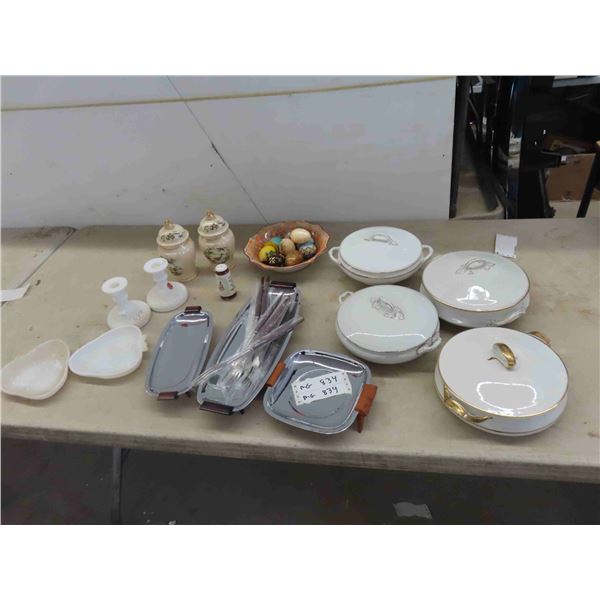 Covered Serving Dish , Ukrainian Eggs , Urns , Candle Holder, Plus 