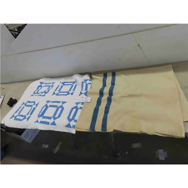 Vintage Quilt and Wool Blanket 52'' x 170'' , Fur Jacket 