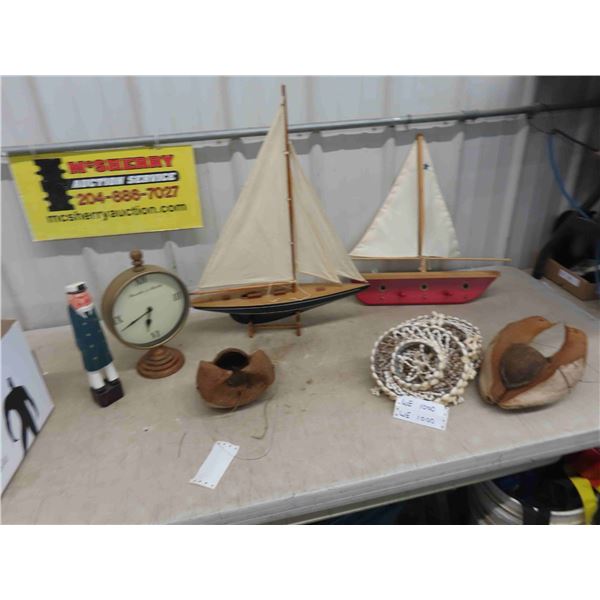 Mantle Sail Boat , Sail Boat Carving , Coconut Carved Bird Feeder/Planter , 