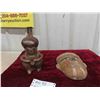 Image 1 : 2 Old Mayan Terracotta Pieces: Mask 8'' x 7'' , Figural Vase 9 1/2'' H - Interesting Old
