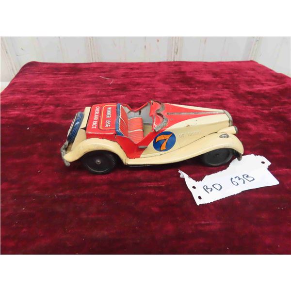 Vintage Made in Japan Bandai Tin Toy Friction Race Car, Rear End of Car Reads '