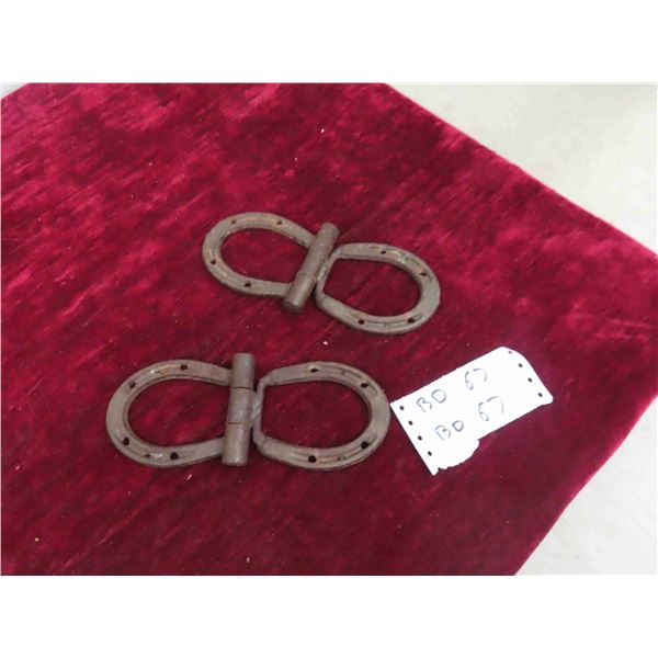 Pair of Vintage Unusual Horseshoe Door Hinges , Shoes are Stamped ''Pony'' 