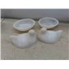 Image 2 : 2 Miniature Milk Glass Chicken Dishes , 5 Other Pieces 