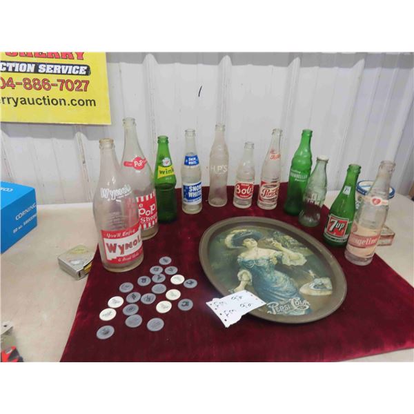 11 Old Pop Bottles : 7UP , Drumheller , Bobs , Snow White , Wink, & Others with
