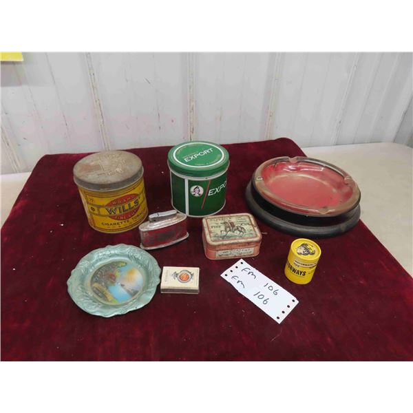 Lighter, Ashtray, Cigarette Tins : Wills , Export , Repeater , Motorways Matches 