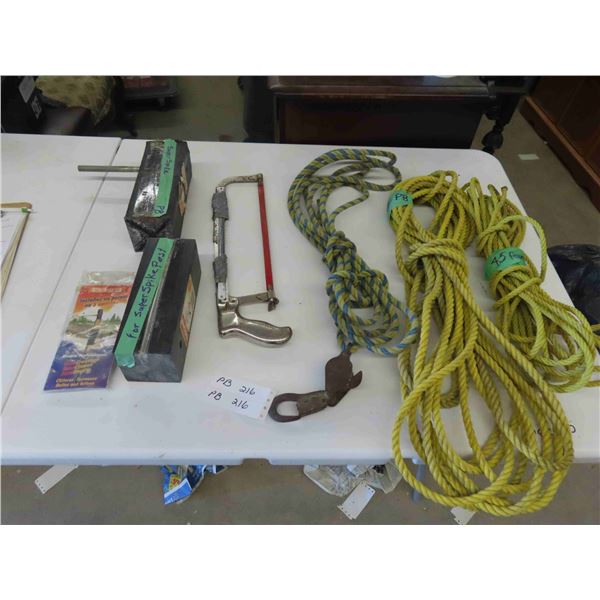 3 Lengths of Rope , Hack Saw , 2 Super Spike Posts , Tarp Repair Kits , Load Strap , 20ft