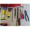 Image 4 : Metal Tool Box with Screwdrivers, Files, Tape Measure, New Blades, Wire Brushes &