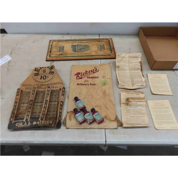 Old General Store Advertising Cardboard Displays , Foot Renedy Glass Bottles , Colds , 